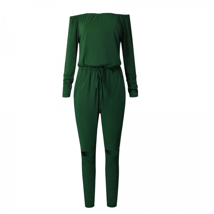 Ms Solid Color A Word Collar Tube top Strapless Long Sleeves Sexy Even clothing Trousers