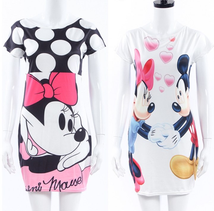 Ms personality Cartoon illustration fashion Mickey mouse Slim Package hip Mini dress