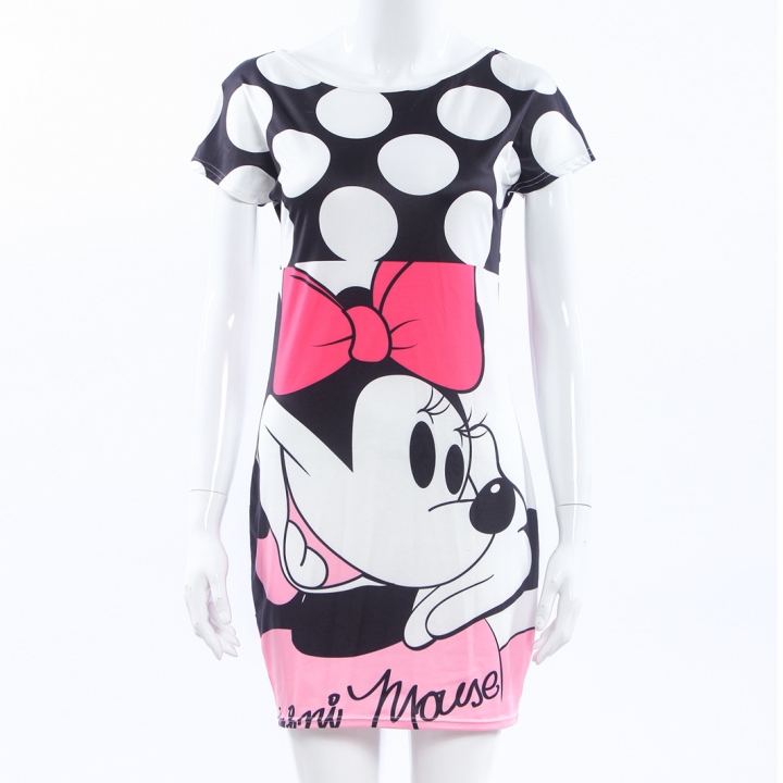 Ms personality Cartoon illustration fashion Mickey mouse Slim Package hip Mini dress