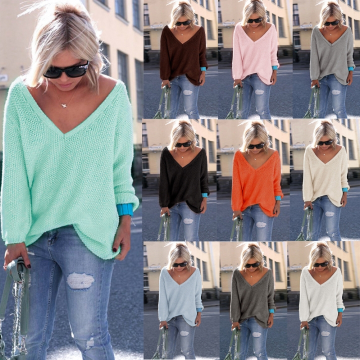 Western style Ms trend Autumn And Winter fashion Long sleeves V collar Loose Sweater