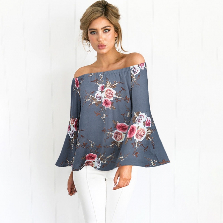 Western Style Ms Personality Fashion A word Shoulder Speaker Sleeve Loose coat T-shirt