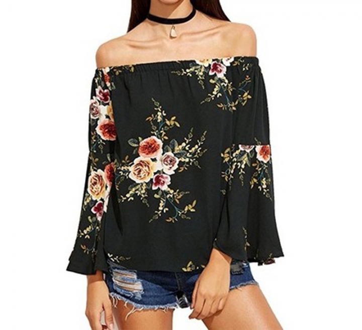 Western Style Ms Personality Fashion A word Shoulder Speaker Sleeve Loose coat T-shirt