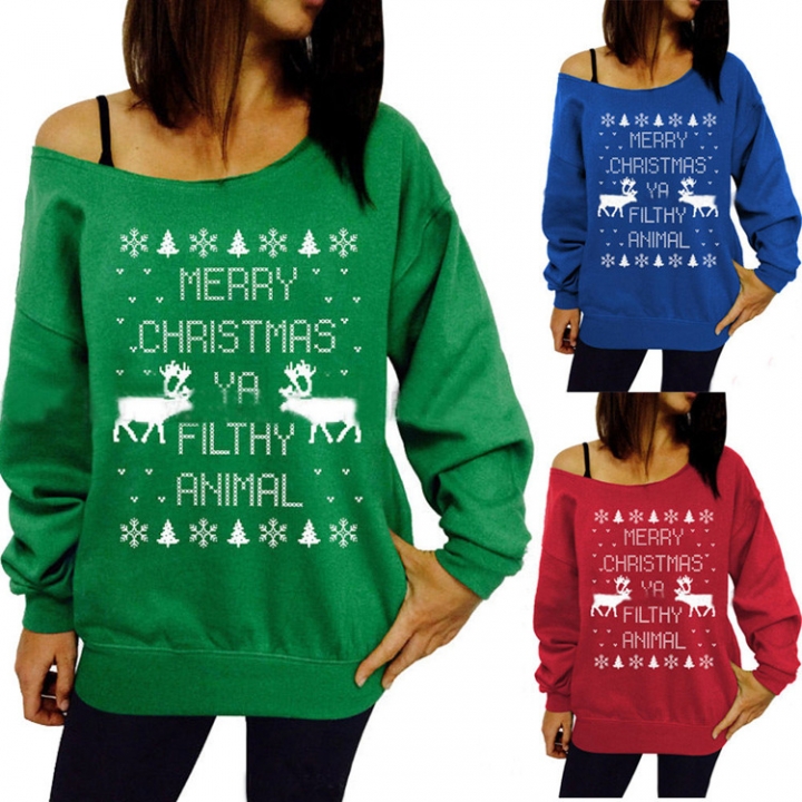 Western Style Ms Fashion Christmas tree Theme Pattern Printing Hedging Sweatshirt Sweater
