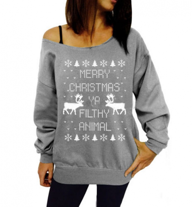 Western Style Ms Fashion Christmas tree Theme Pattern Printing Hedging Sweatshirt Sweater