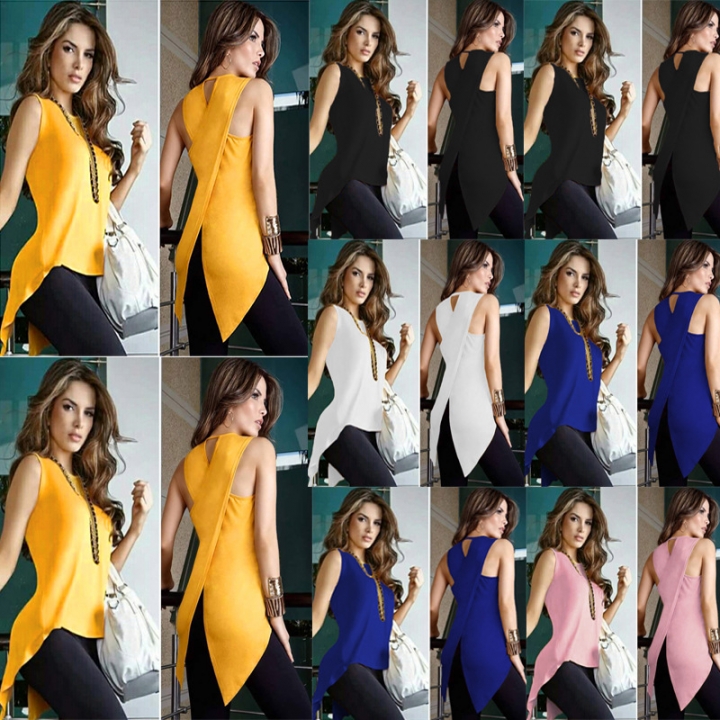 Western Style Ms Personality Fashion Back Split Ends irregular Coat T-shirt