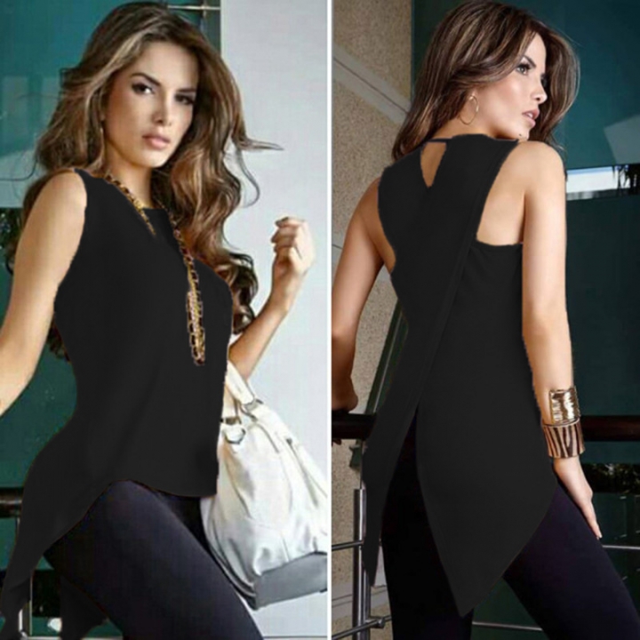 Western Style Ms Personality Fashion Back Split Ends irregular Coat T-shirt