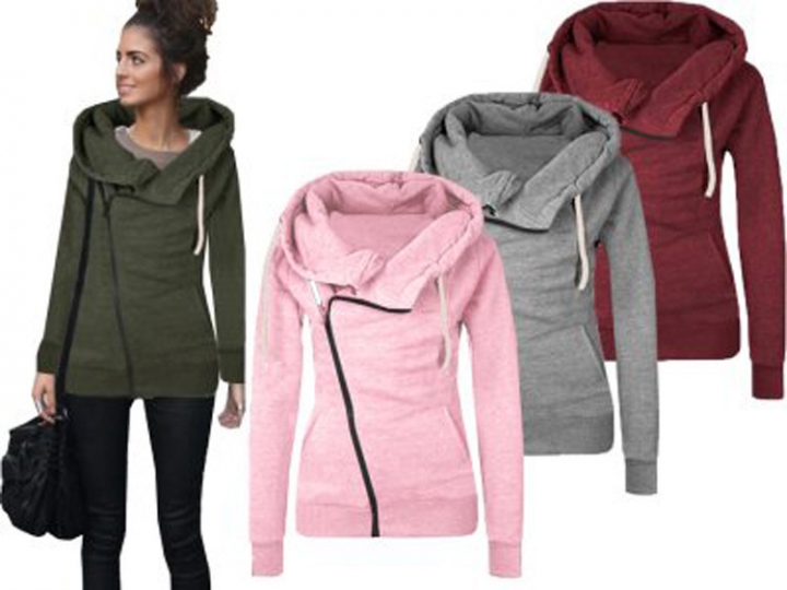 Western Style Ms Autumn Fashion Long Sleeves lapel Pocket Diagonal zipper Sweater Coat