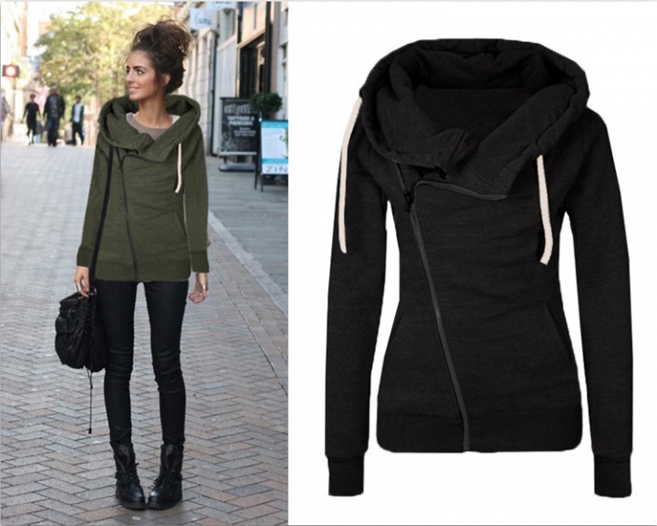 Western Style Ms Autumn Fashion Long Sleeves lapel Pocket Diagonal zipper Sweater Coat