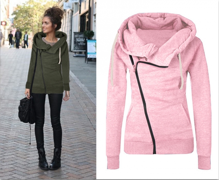 Western Style Ms Autumn Fashion Long Sleeves lapel Pocket Diagonal zipper Sweater Coat