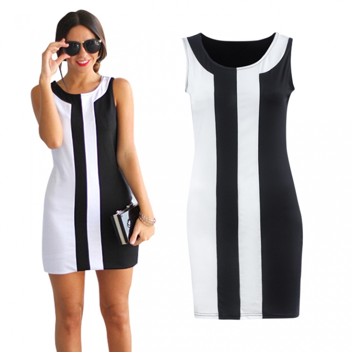 Western Style Ms Fashion Summer Stitching Sleeveless Round neck Mini Sexy Dress