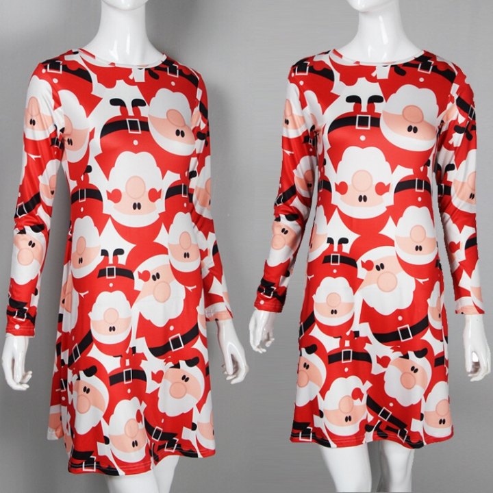 Western Style Ms Fashion Personality high Quality Christmas Old Man Snowflake Printing Dress