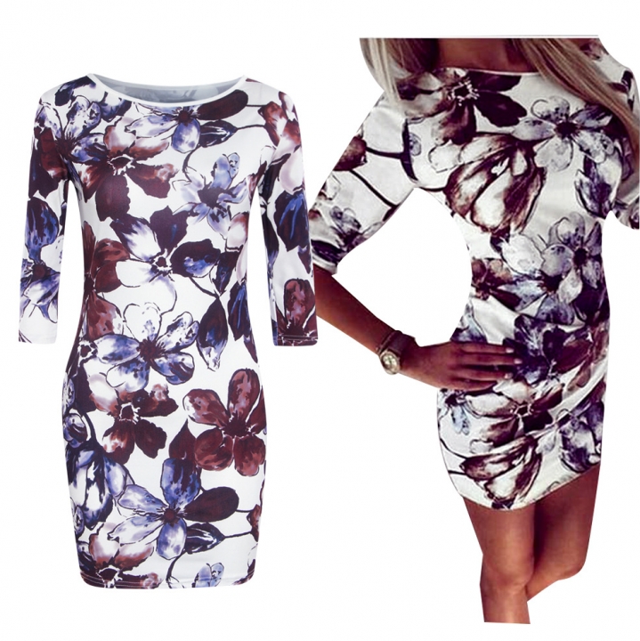 Western Style Ms Fashion Sleeve Printing Slim Personality Dress