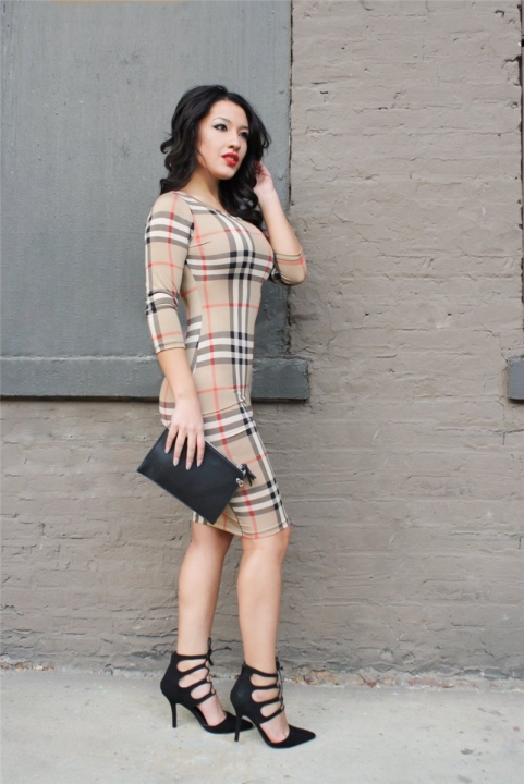 Western Style Ms Fashion Sexy Tight Skirt Fashion Grid Pattern Personality Dress