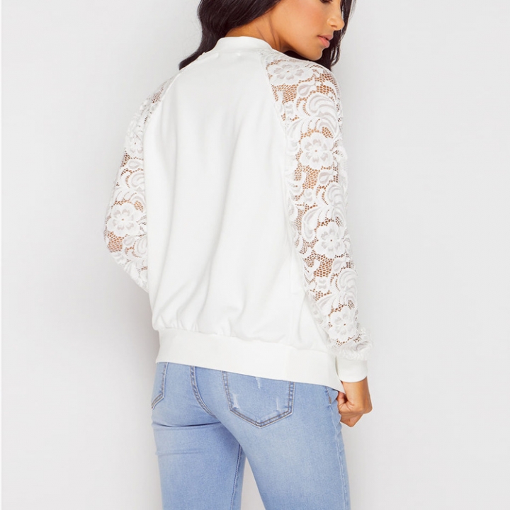 Western Style Ms Fashion Long Sleeves Lace Stitching Zipper Coat Jacket