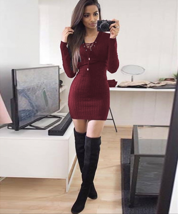 Western Style Ms Fashion Autumn And Winter Sexy Play Corns Pit Package Hip Dress