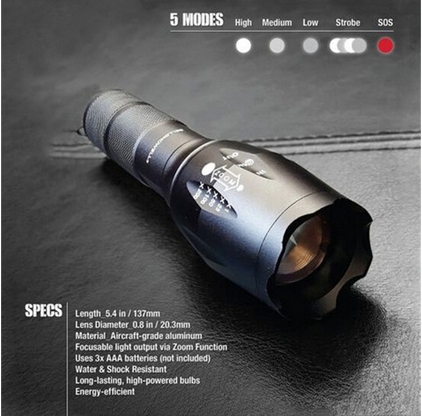 Led Flashlight Aluminum Alloy Bell Howell TacLight mini-light Telescopic Focusing High-Powered