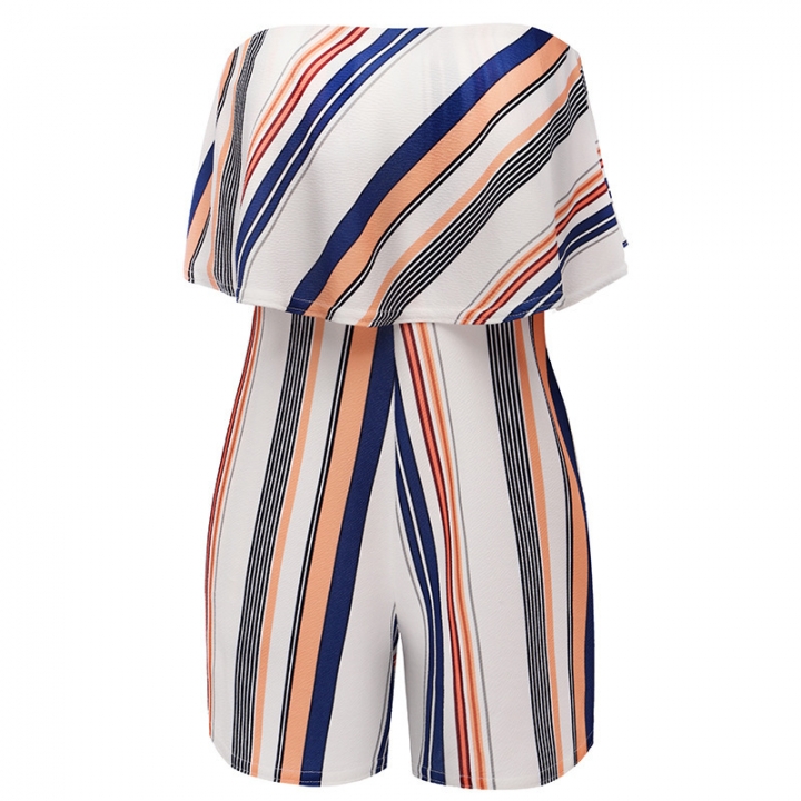 Western Style Ms Fashion Stripe Printing A Word Shoulder Tube top Sexy Rompers