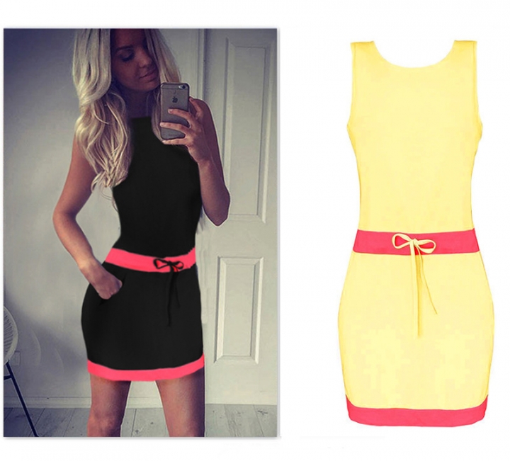 Western Style Ms Fashion Stitching Sleeveless Bowknot Mini Dress