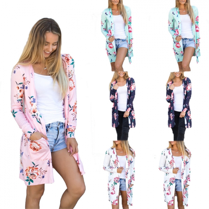 Western Style Ms Fashion Coat Long Sleeves Printing Personality Cardigan