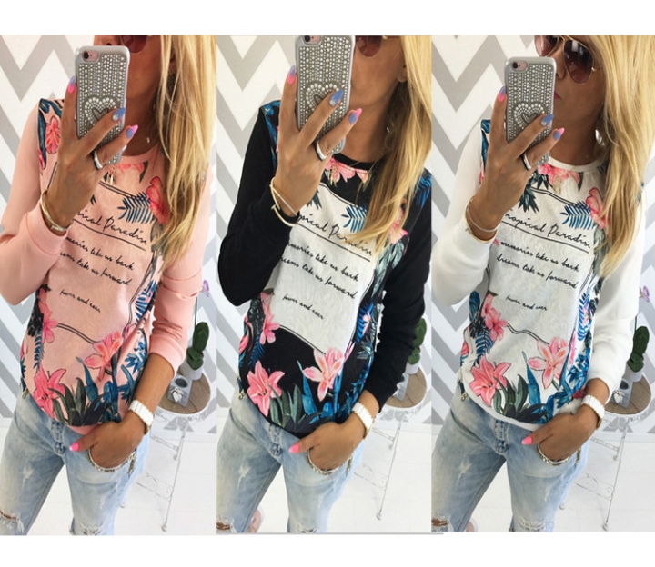 Western Style Ms Fashion Autumn And Winter Long Sleeves Printing Stitching coat T-shirt