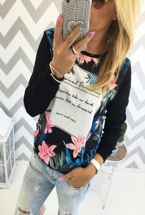 Western Style Ms Fashion Autumn And Winter Long Sleeves Printing Stitching coat T-shirt