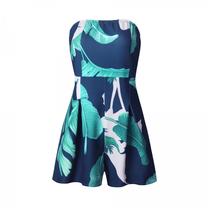 Western Style Ms Fashion Tube top Leaves Printing Sexy Halo Rompers