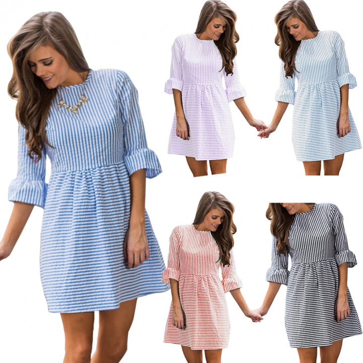 Western Style Ms Fashion Simple Stripe Dress Personality Wild Short skirts