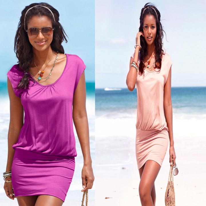 Western Style Ms Fashion Summer Beach Dress Pleated Stitching Mini Dress