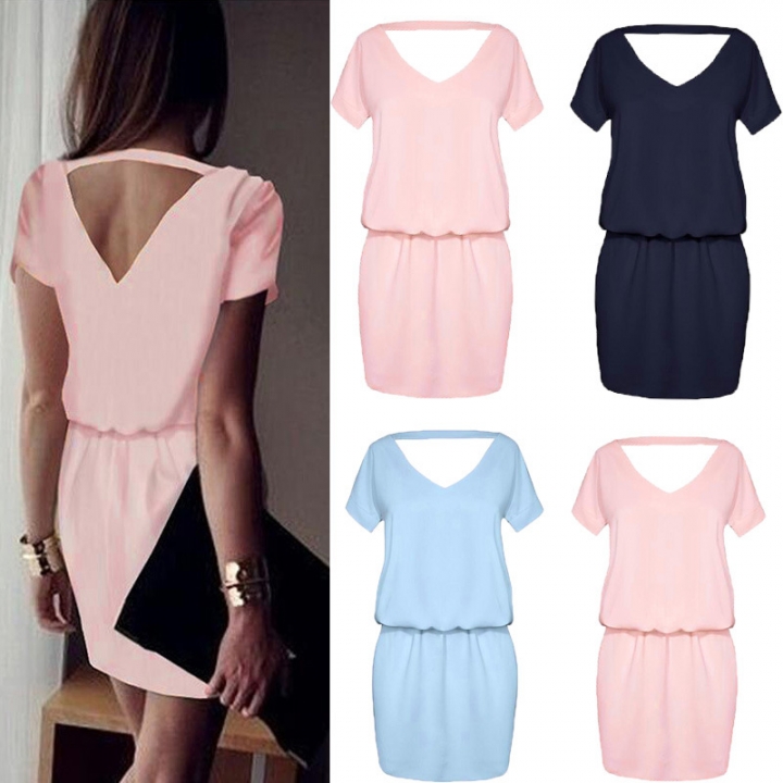 Western Style Ms Fashion Halo Mini Personality Chiffon Short Sleeve Dress