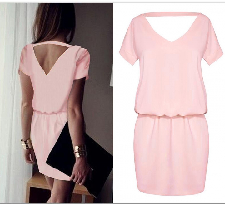 Western Style Ms Fashion Halo Mini Personality Chiffon Short Sleeve Dress