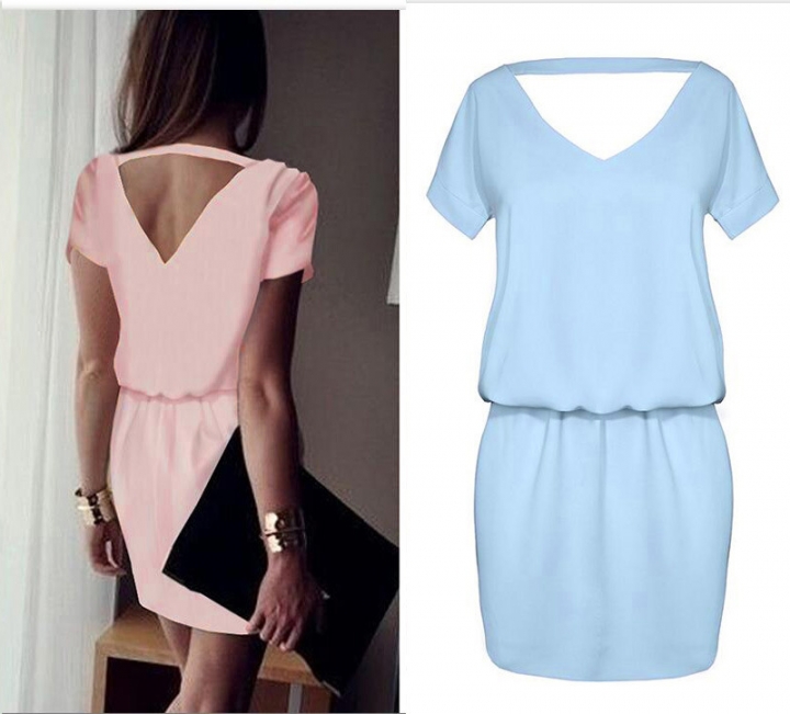 Western Style Ms Fashion Halo Mini Personality Chiffon Short Sleeve Dress