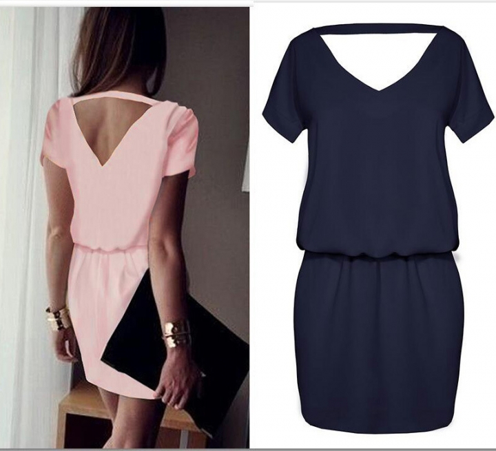 Western Style Ms Fashion Halo Mini Personality Chiffon Short Sleeve Dress