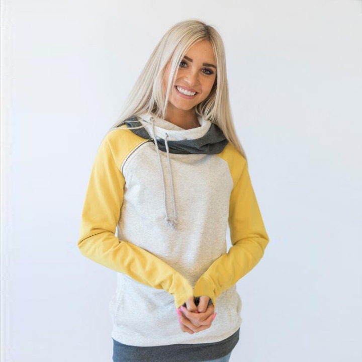 Western Style Ms Fashion Autumn And Winter Diagonal zipper Stitching jacket with hat Sweater coat