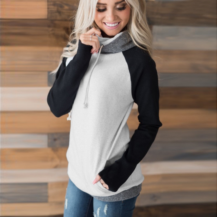 Western Style Ms Fashion Autumn And Winter Diagonal zipper Stitching jacket with hat Sweater coat