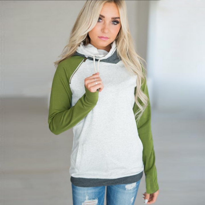 Western Style Ms Fashion Autumn And Winter Diagonal zipper Stitching jacket with hat Sweater coat