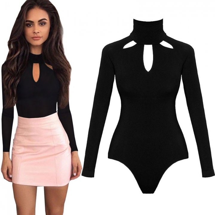 Western Style Ms Personality Slim Sexy Burning Flowers Solid Color Fashion Siamese clothing