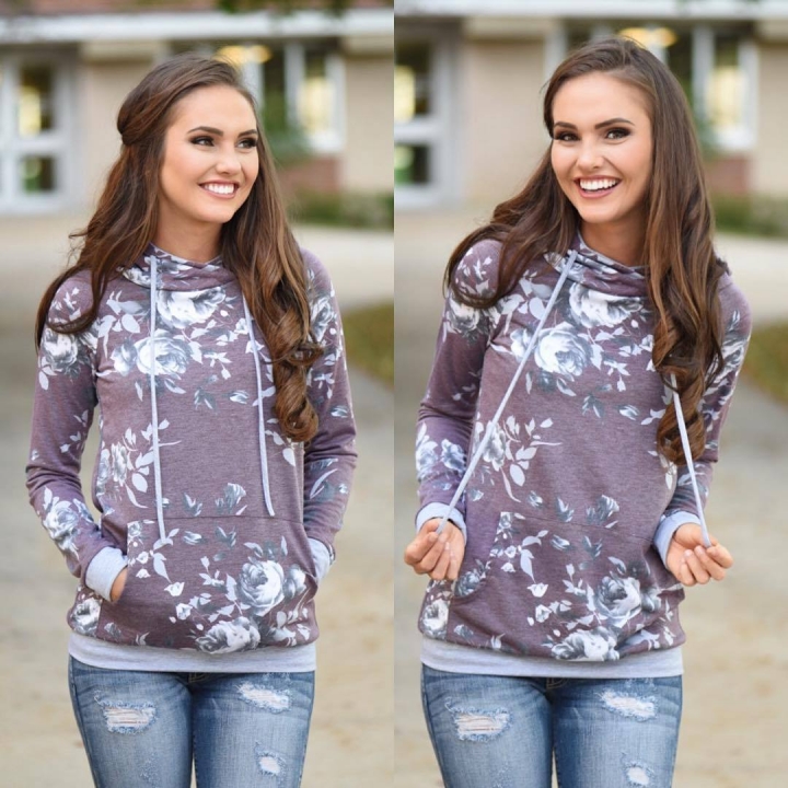 Western Style Ms Fashion Autumn And Winter Hooded printing Slim Sweater coat