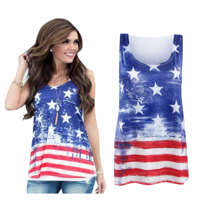 Western Style Ms Fashion independence Day Cowboy Flag Pentagram printing T-shirt coat