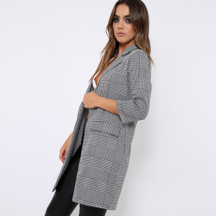Western style Ms Fashion Autumn And Winter Houndstooth Printing Personality Cardigan Coat