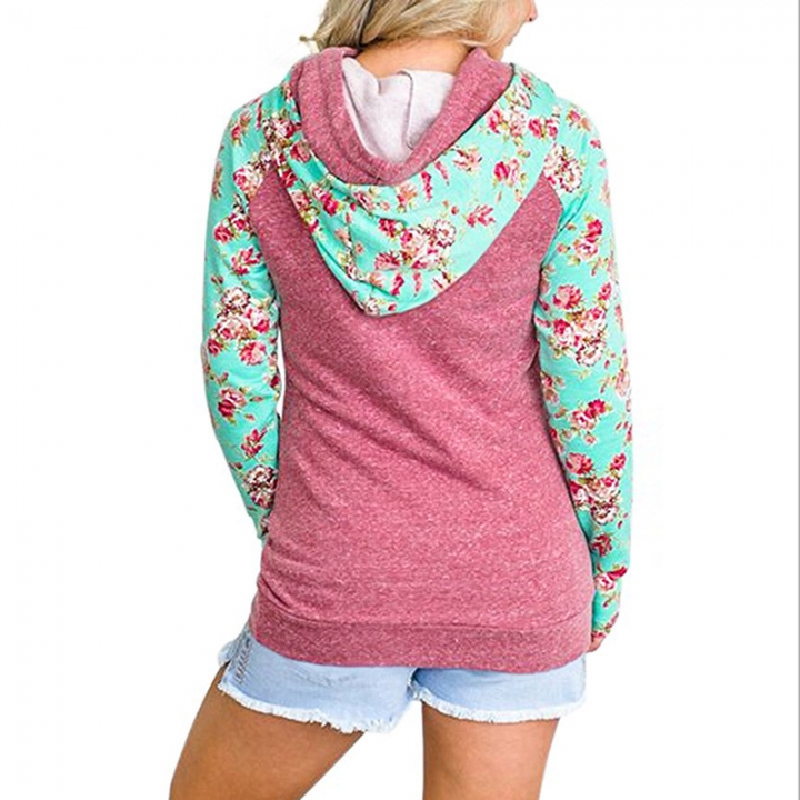 Western Style Ms Fashion Diagonal Zipper Stitching Printing Slim Sweater Coat
