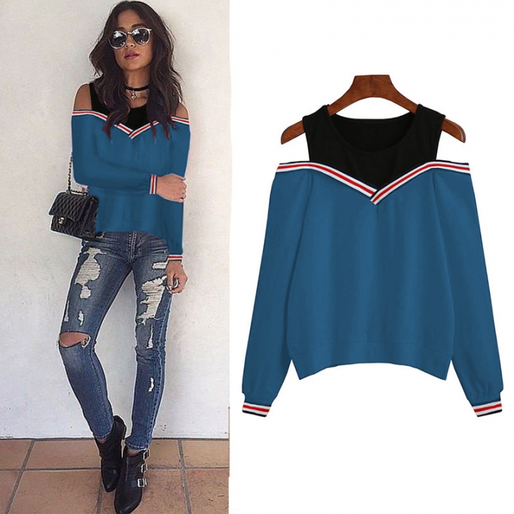 European Style Ms Autumn And Winter Fashionable Strapless Ribbon Stitching Sweater Personality Coat