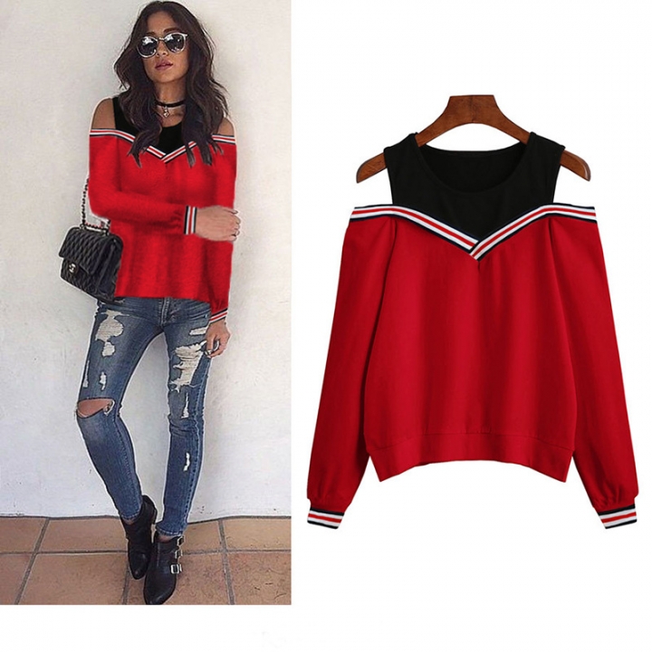 European Style Ms Autumn And Winter Fashionable Strapless Ribbon Stitching Sweater Personality Coat
