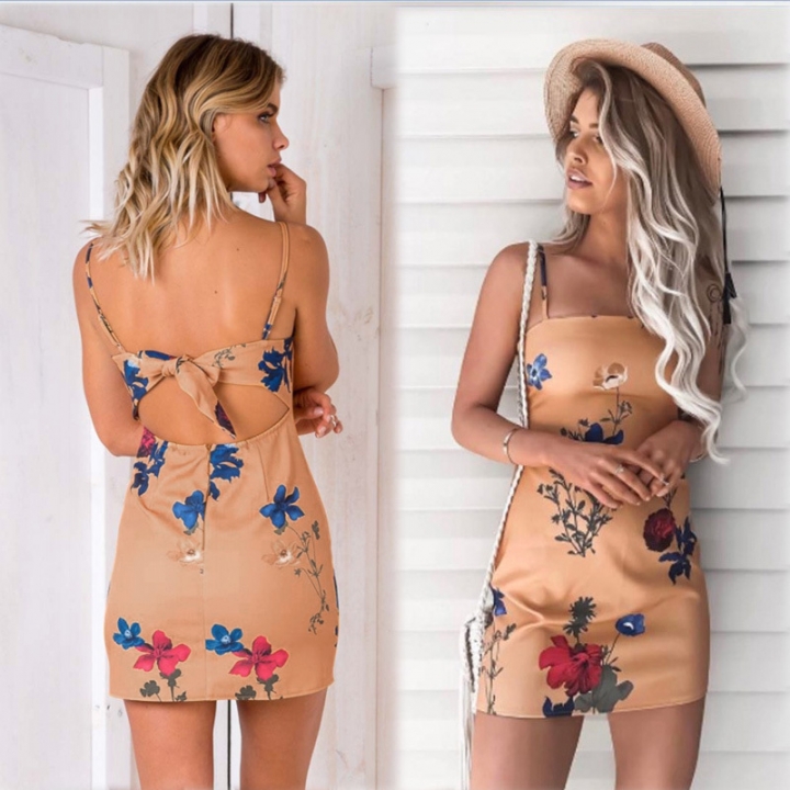 Western Style Ms Trend Summer Printing Sling Wrap the Chest Halo Dress