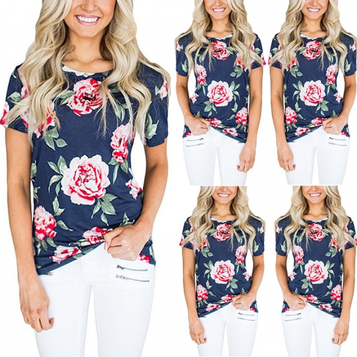Western Style Ms Fashion Personality Flowers Printing trend T-shirt Apparel