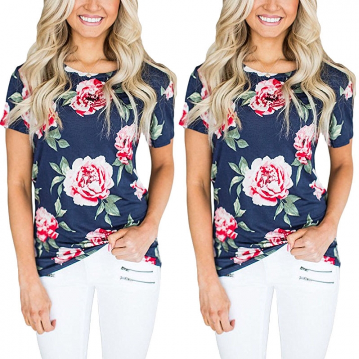 Western Style Ms Fashion Personality Flowers Printing trend T-shirt Apparel