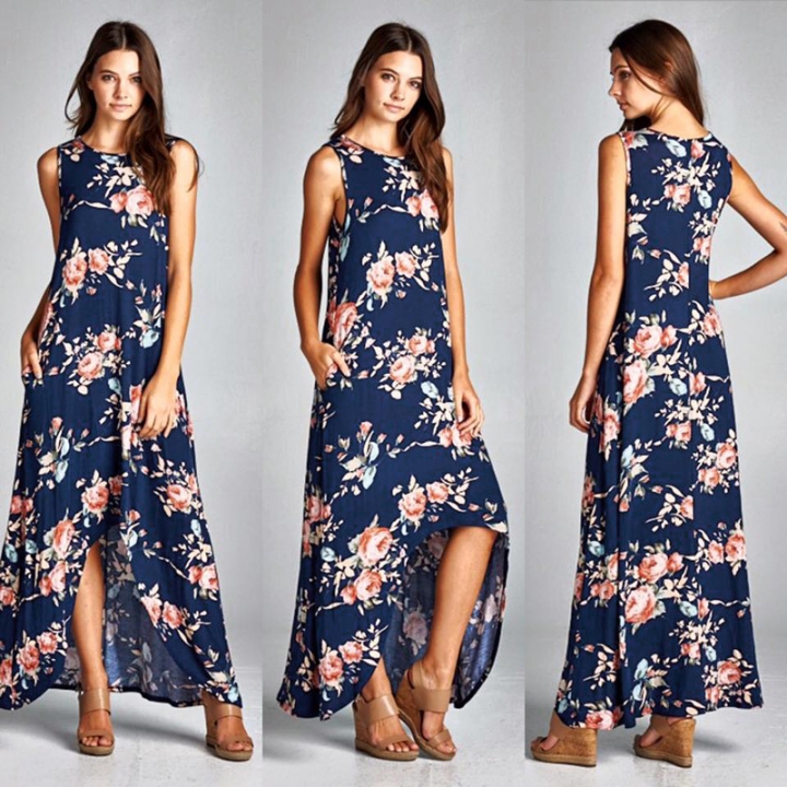 Western Style Ms Personality Fashion Printing Loose Sleeveless Sexy Dress