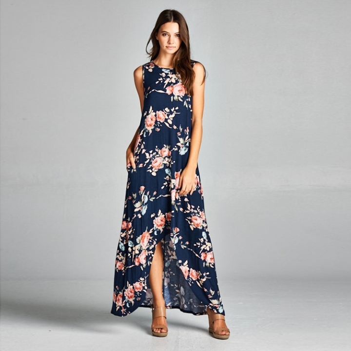 Western Style Ms Personality Fashion Printing Loose Sleeveless Sexy Dress