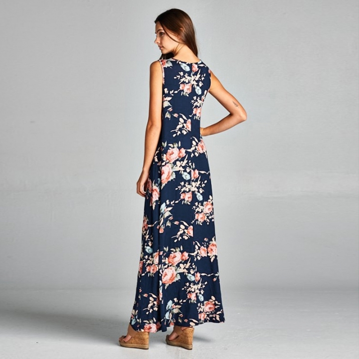Western Style Ms Personality Fashion Printing Loose Sleeveless Sexy Dress