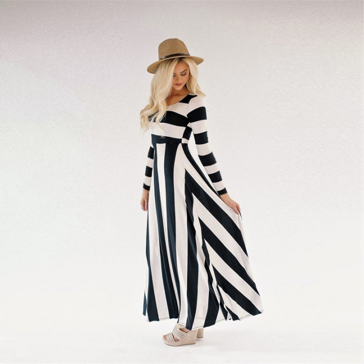 Western Style Ms Fashion Autumn And Winter Popular Stripe Long Sleeves Loose dress