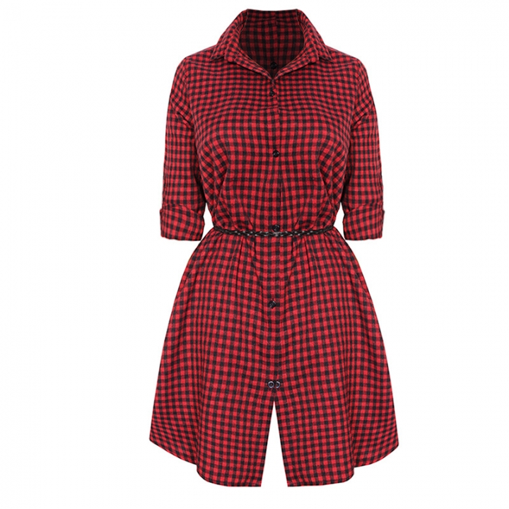 Western Style Ms Autumn And Winter Christmas Fashion Lattice Slim A Row of Buckles Dress Coat